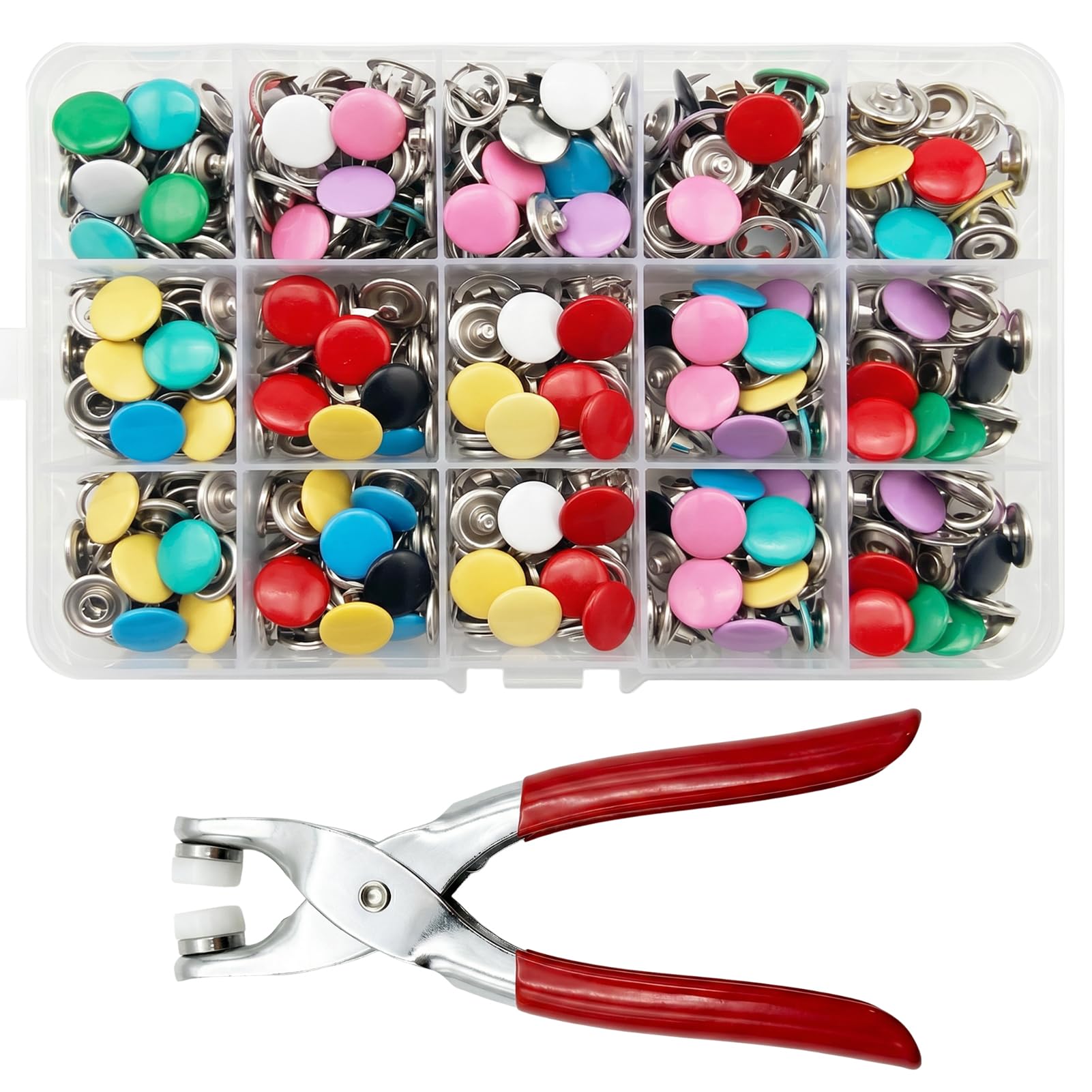 200 Sets Snap Button Fastener Kit, 9.5mm Metal Snap Fastener, Press Studs Snap Fasteners Kit with Pliers, Popper Fasteners Kit for DIY Crafts, Clothing, Bags, Colourful