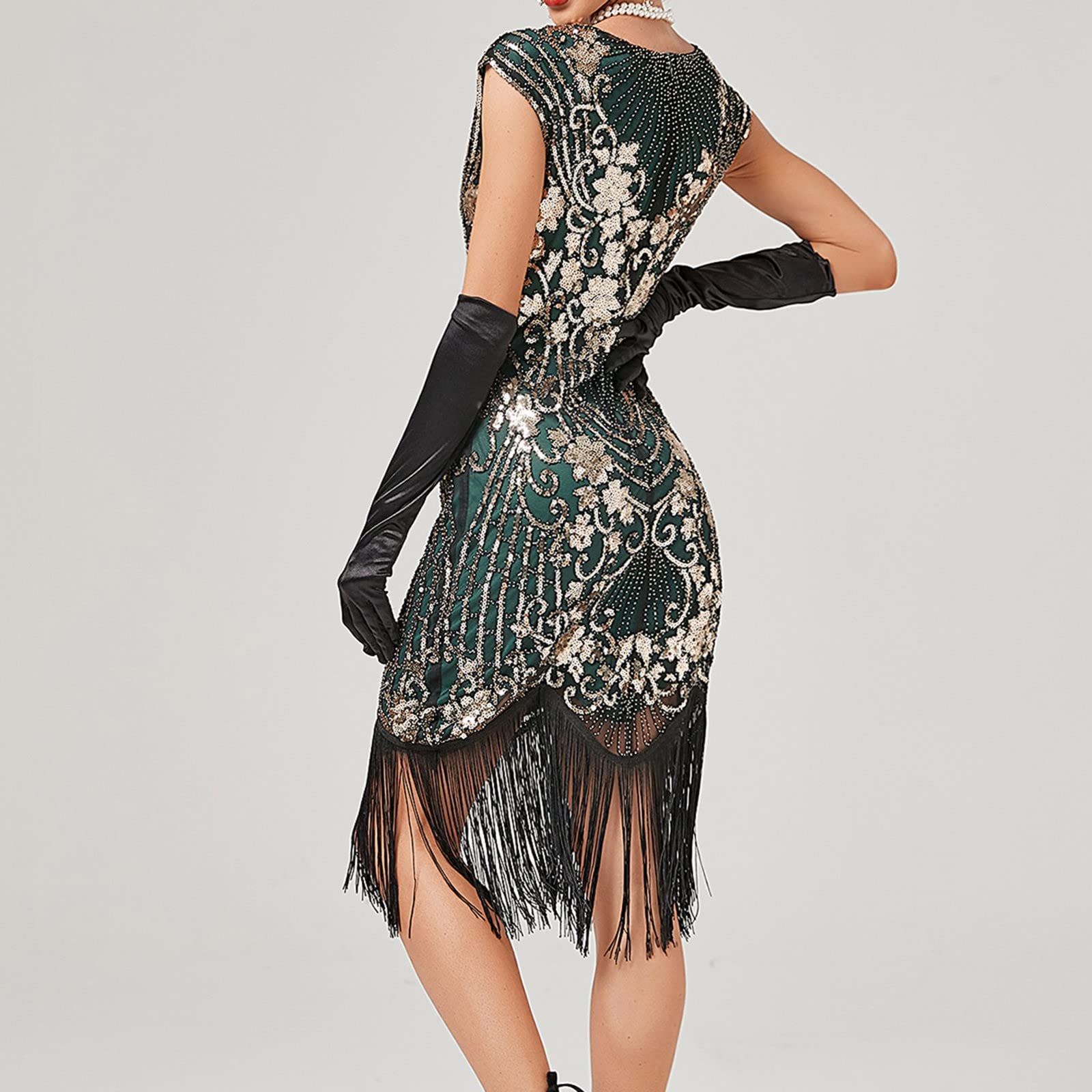 Vestido de Noche Flapper para Mujer Elegante con Lentejuelas y Detalles de Borlas para Formal