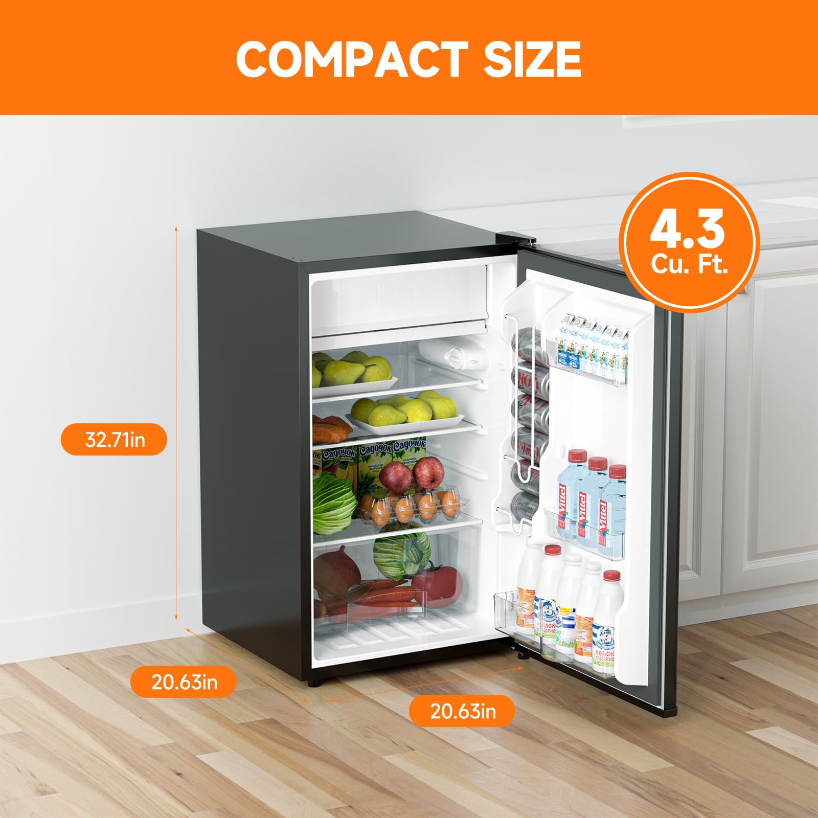 GoyRrbay 4.3 Cu.Ft Mini Fridge with Freezer, Single Door Mini Refrigerator w/Adjustable Thermostat, 3 Removeble Shelves and Reversible Door, Compact Fridge for Apartment, Bedroom, Office, Dorm, Black on Fridge.com