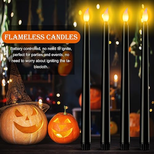 Miniatura 4 de Enhon 8 velas cónicas negras sin llama de 10 pulgadas LED de 10 pulgadas, velas parpadeantes para Halloween, boda, Navidad, cena, iglesia, hechizo,