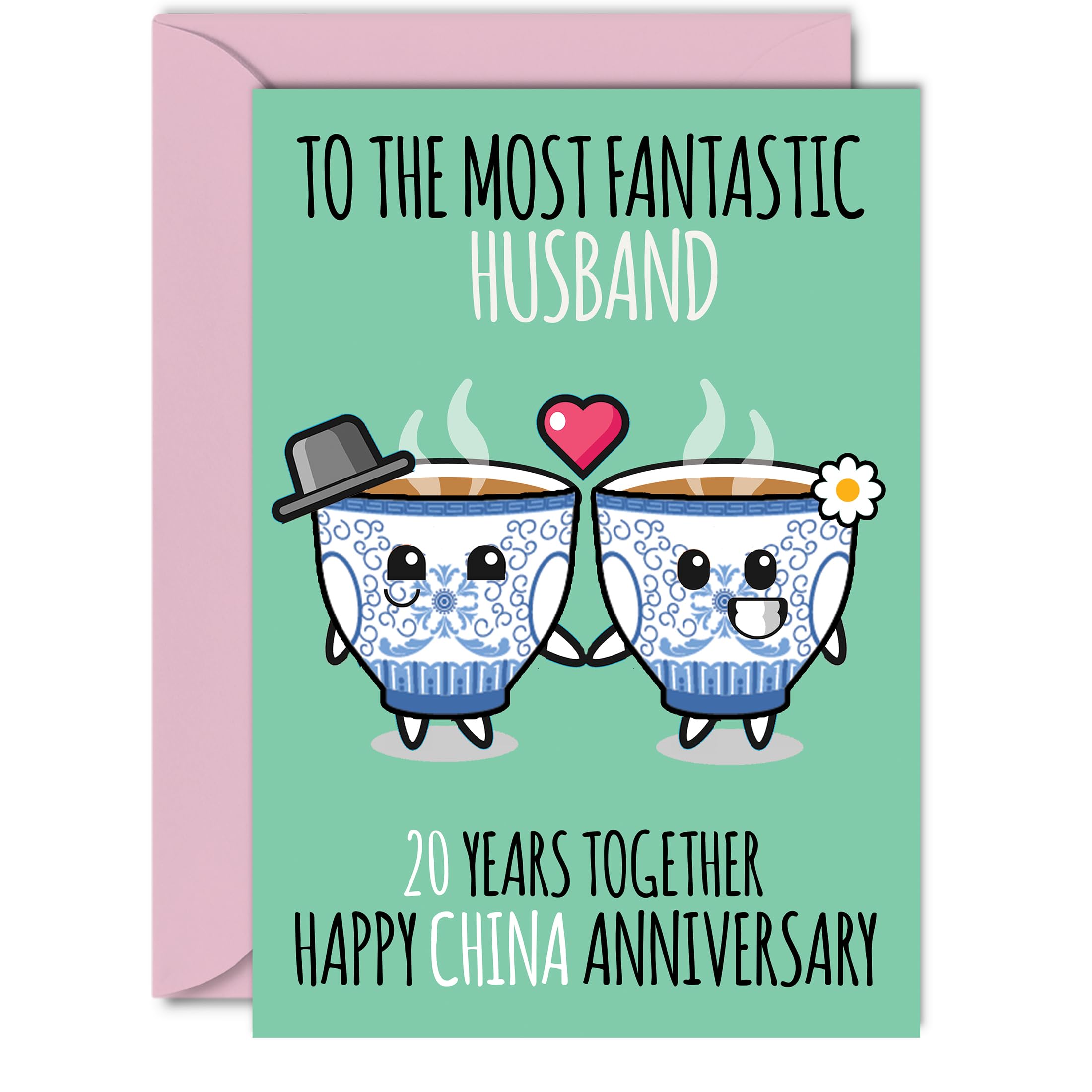 Cute China Anniversary Card for Husband - 20 Years Together - Happy 20th Wedding Anniversary Cards for Husband from Wife, A5 Greeting Cards Anniversaries