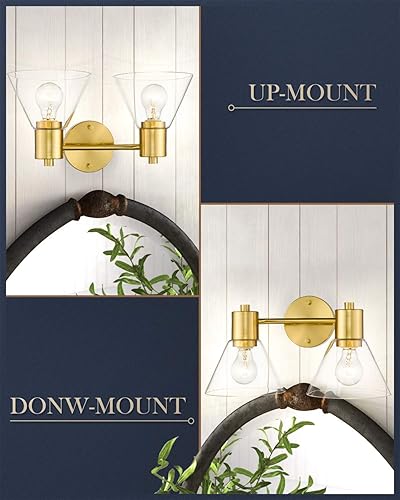 Miniatura 6 de LMS Lámparas doradas para tocador de baño, 2 lámparas de baño con pantalla de vidrio transparente, LMS-100