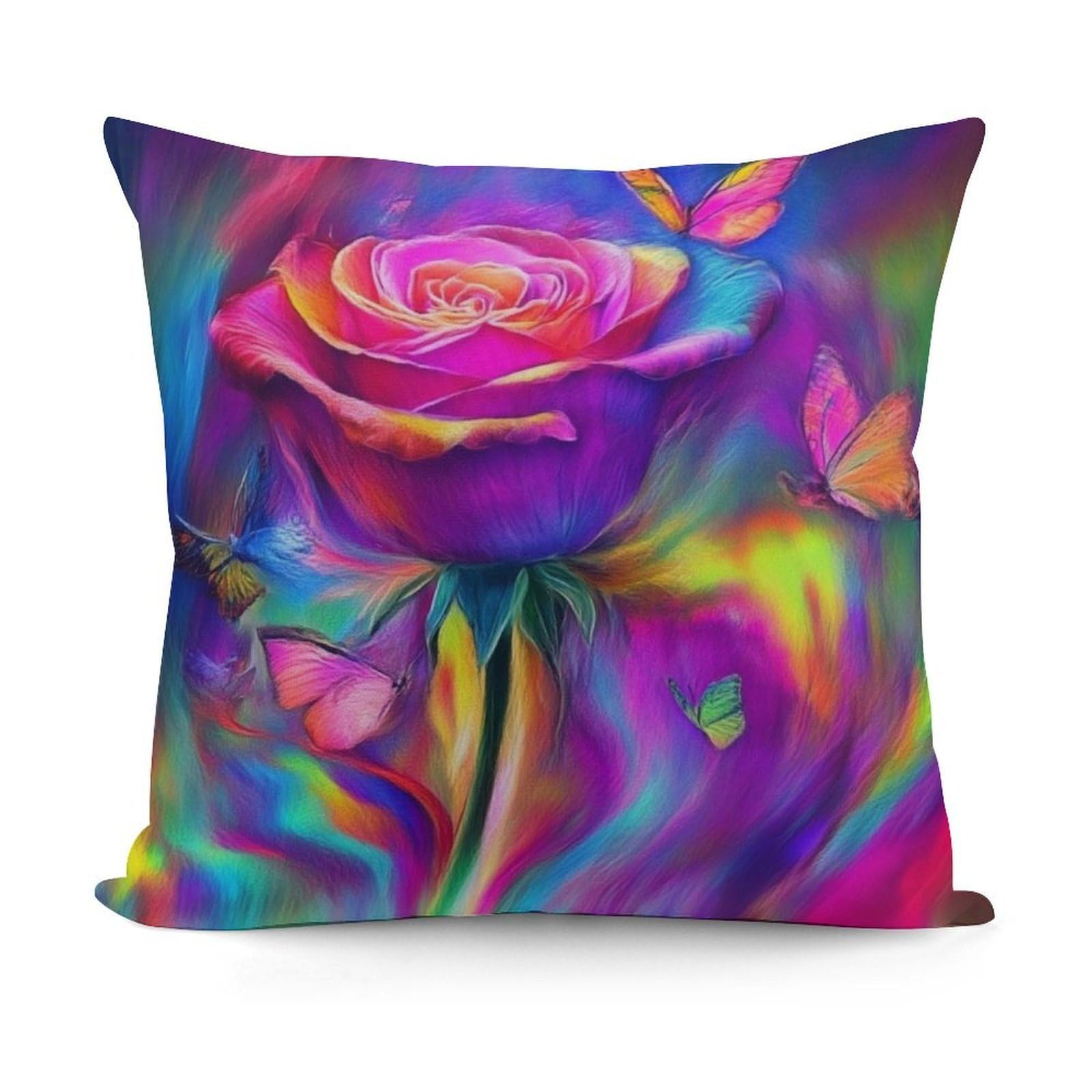 Smazdfxx Picture(628) Soft Cozy Trippy Tie Dye Rose Colorful Art Pillowcase Luxury Decorative Pillows Square Shaggy Cushion Covers For Sofa, Living Room
