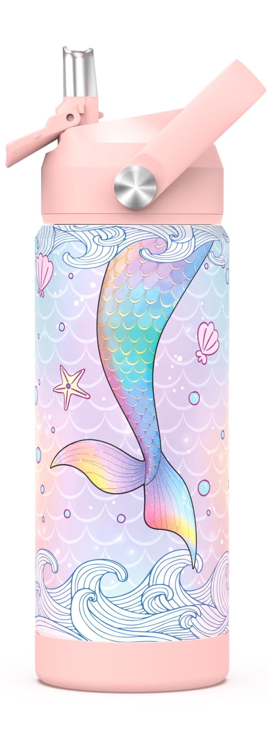 Girls Water Bottle with Straw,550 Ml Kids Insulated Cups with Stainless Steel Leak Proof for School,Sport&Travel(Mermaid) — image 1