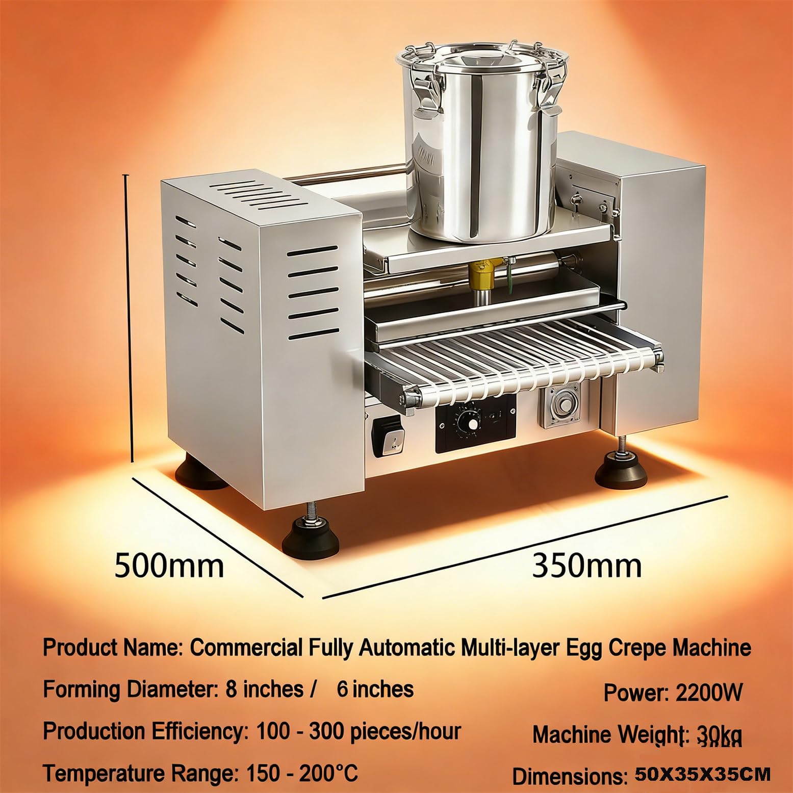Macchina automatica per la produzione di croste di torte, crepiera da 2200 W con velocità e temperatura regolabili per panetteria e bar, ideale per torte di crepe Mille 50 x 35 x 35 cm, 8