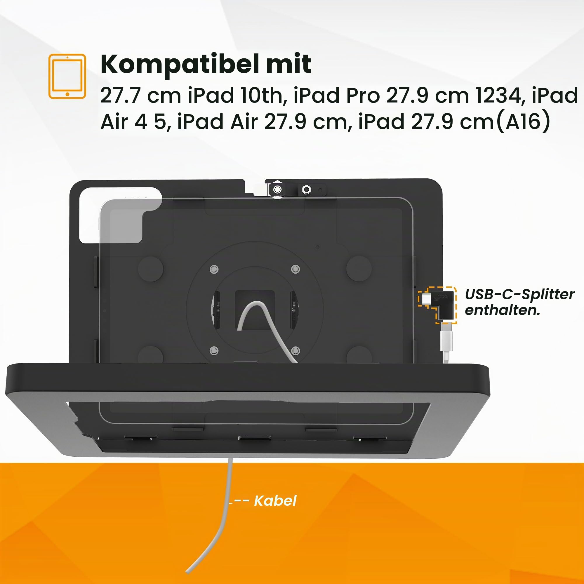 Tablet Wandhalterung Kompatibel mit iPad 10, iPad Pro 11" 1 2 3 4, iPad Air 4 5, iPad Air 11", Sicher mit Schloss, BSW101BA