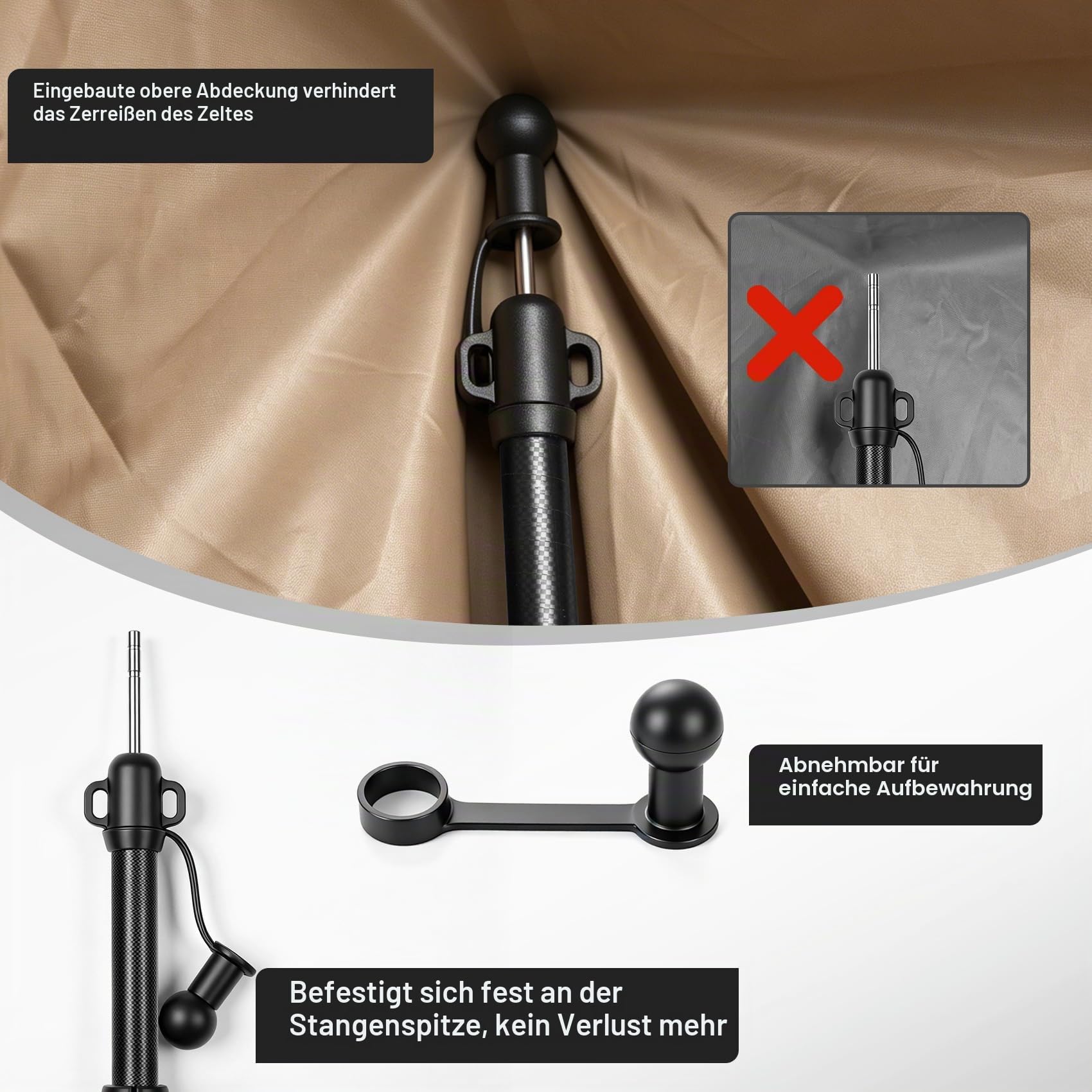 Zeltstange Teleskopstange Kohlefaser, 260 cm Teleskop Zeltstange Ultraleicht Carbon Stange, Zeltstangen Für Camping Tarps, Planen & Sonnensegel