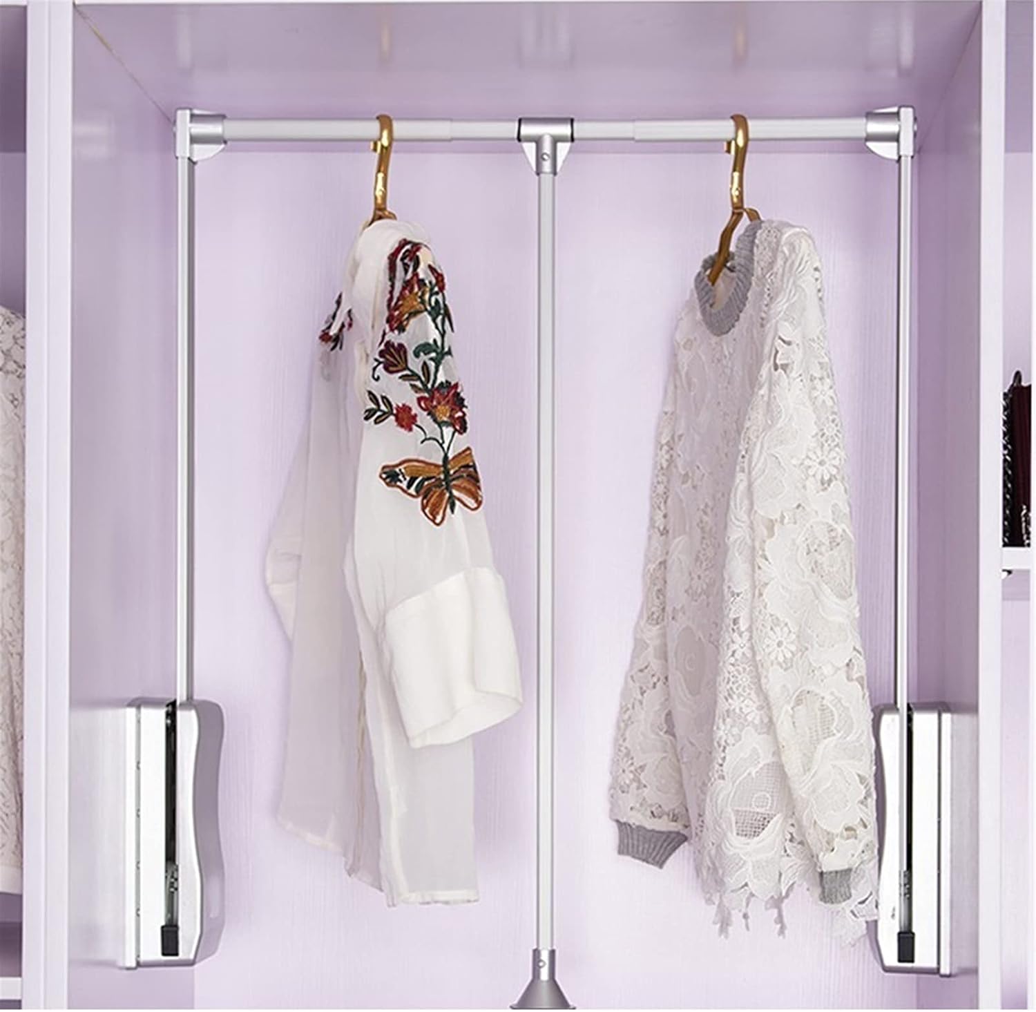 Adjustable Pull-Down Wardrobe Rail, Space-Saving Automatic Hanger, Soft Reset, 30KG Load Capacity, 600-830mm Width, Easy Access Closet Organizer，830 1150mm