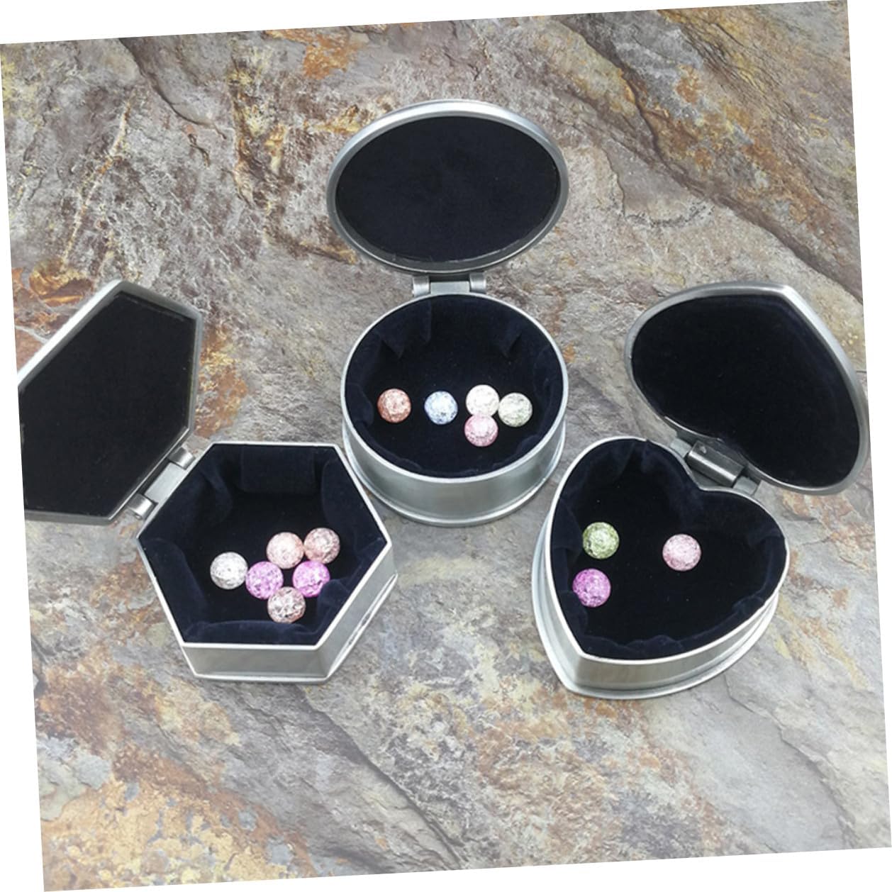 Hemobllo Vintage Jewelry Box 3pcs Metal Cloth Rings Storage Case Silver image 4