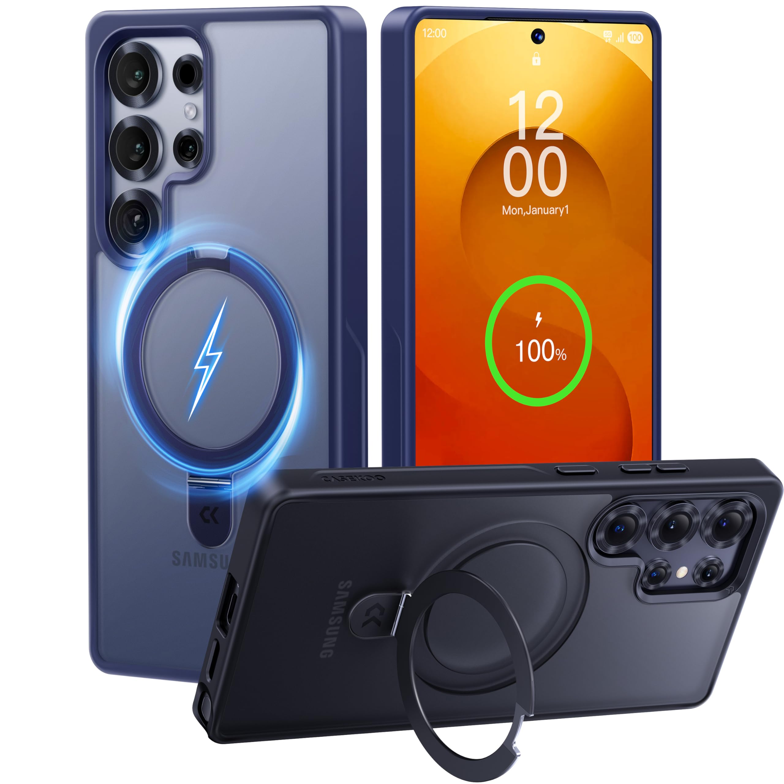 CASEKOO Patented Magnetic Ring Stand for Samsung Galaxy S25 Ultra Case [16FT Military Drop Protection] [Compatible with MagSafe] Matte Translucent Slim S25 Ultra Case 6.9'' 2025, Blue