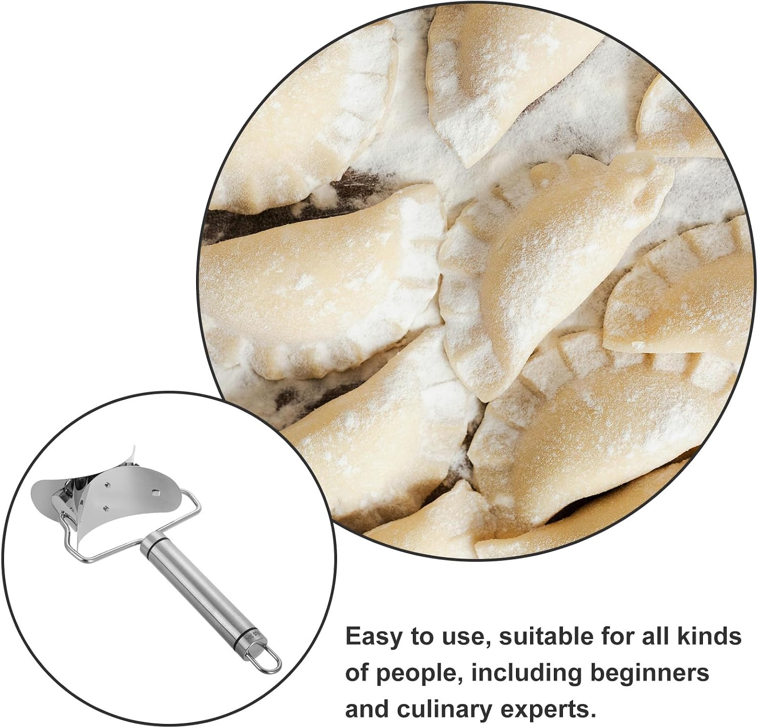 Ipetboom Stainless Steel Dumpling Skin Maker with Handle 8.5cm Manual Wonton Press Tool for Chinese Dumpling Wrappers Home Kitchen Pastry and Ravioli Mold