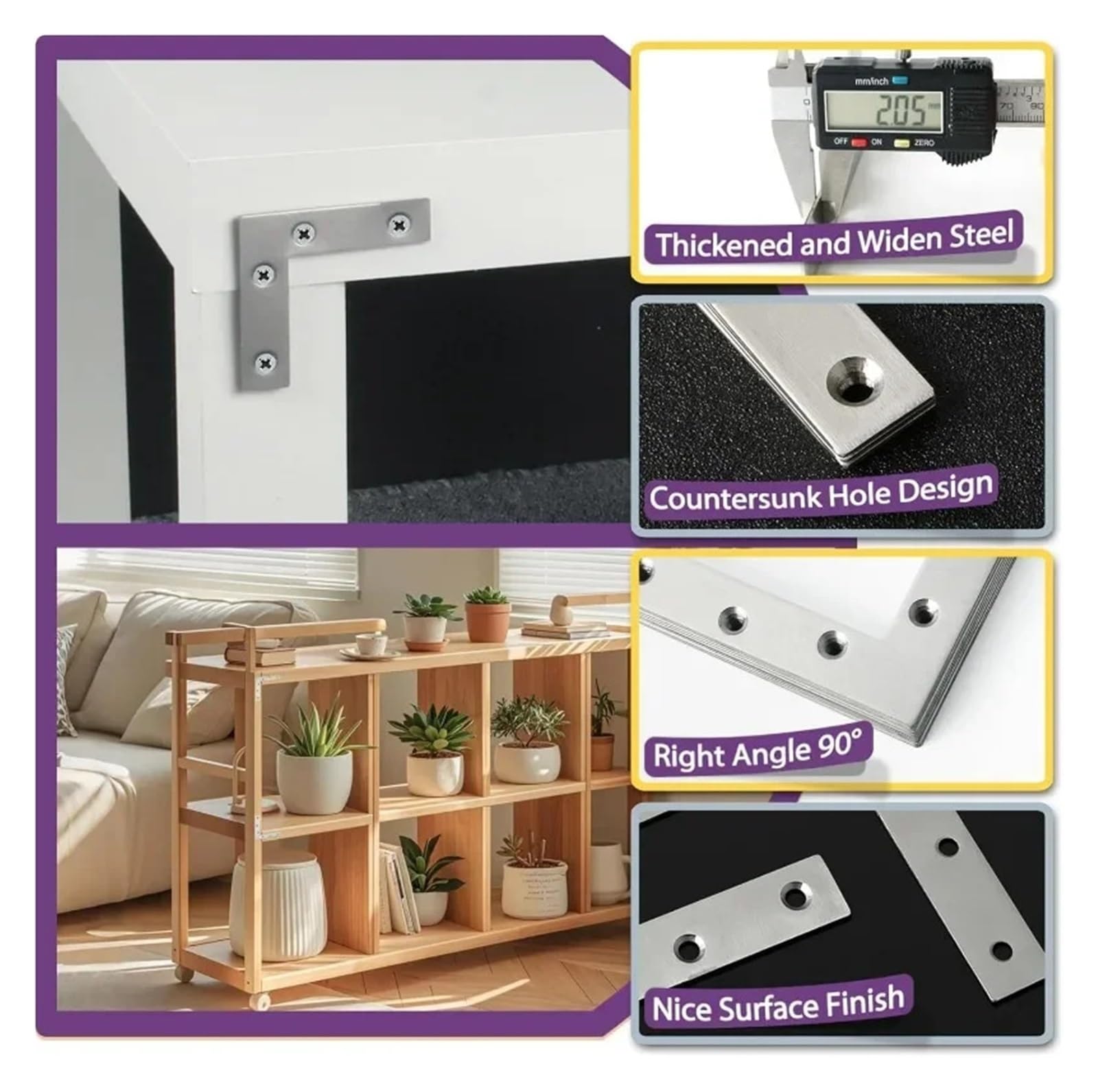 Soporte de esquina en forma L, soportes ángulo recto, conector marcos madera, fijación muebles, Metal for armarios mesa Adatto per ripiani e supporti(L60-10PCS)
