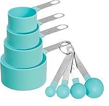 8 Pcs Measuring Cups and Spoons Set, Includes 4 Stainless Steel Nesting Measuring Cups & 4 Mini Measuring Spoons,Stackable Handle Accurate Tablespoon for Measuring Dry and Liquid Ingredients(Green)