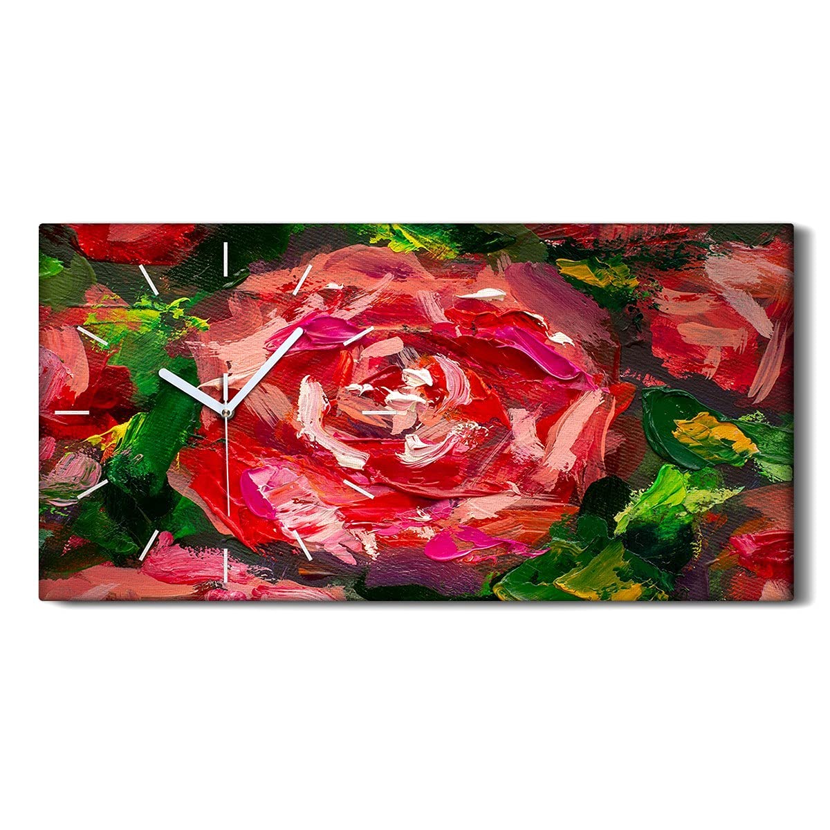 Horloge sur Toile Fleurs Rose 60x30cm Image Silencieuse de Salon