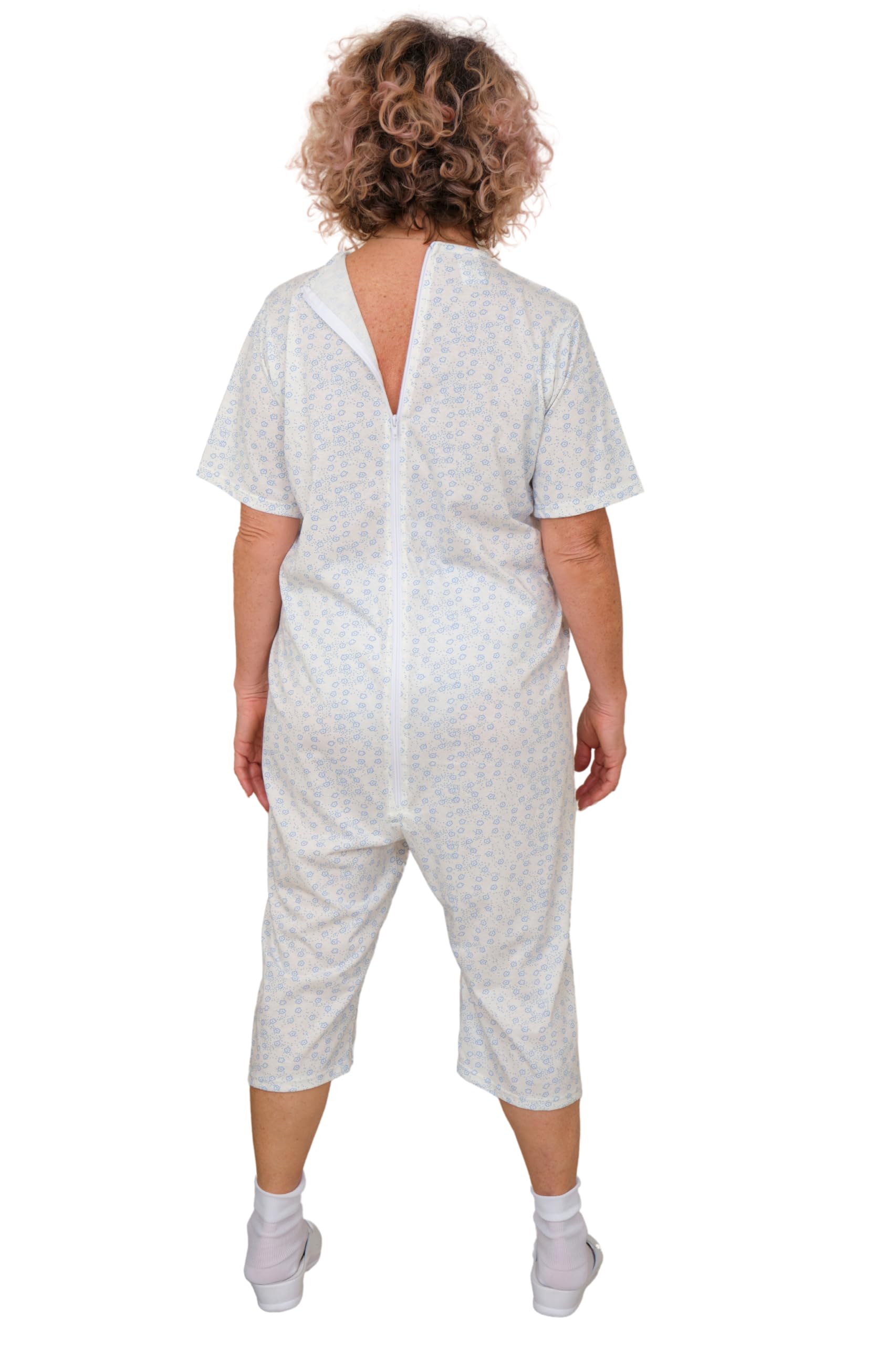 FERRUCCI COMFORT Pijama sanitario de algodón con cremallera en la espalda – Unisex – Manga corta y pantalón corto – 9012/5 – Apto para personas mayores – Antimanipulación