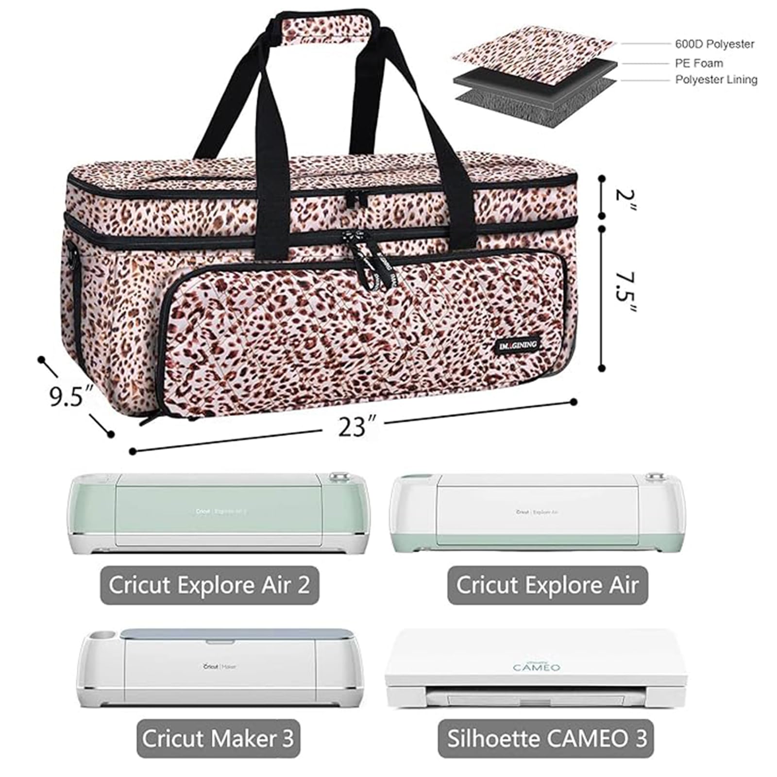 IMAGINING Carrying Case for Cricut Maker, Double-Layer Bag Machine with Cover and Cutting Mat Pocket Compatible Explore Air, Organization Storage Bags, Accessories, Leopard - Image 4