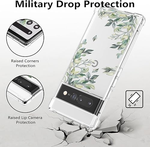 Miniatura 4 de RALEAVO Funda floral para Google Pixel 7 Pro, funda transparente de hojas delgadas, bonita funda protectora para niñas y mujeres, funda protectora