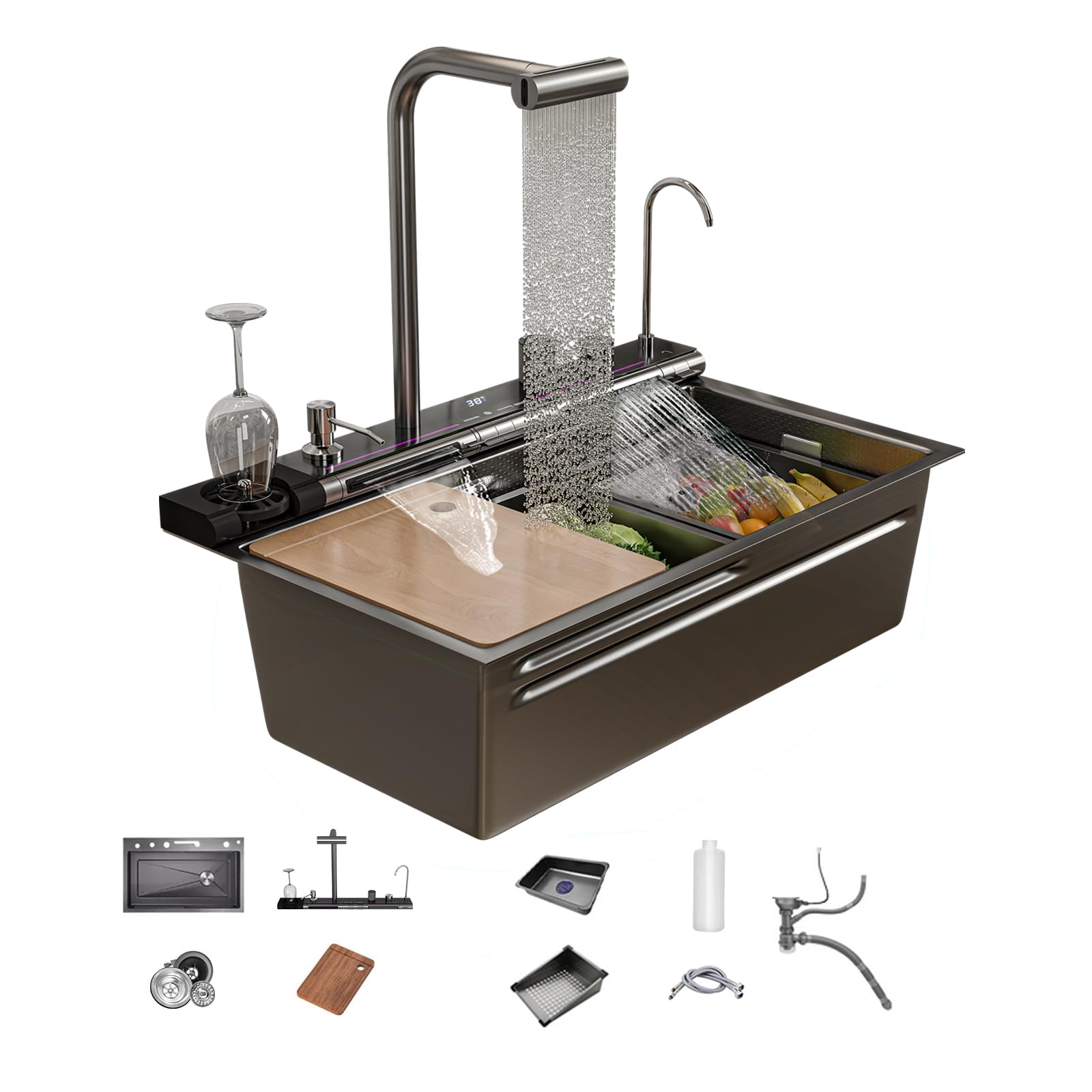 FVVJVV Dual Waterfall Kitchen Sink