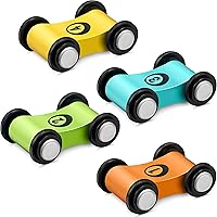 Zhanmai 4-Pack Wooden Mini Race Cars for Ramp Tracks - Toddler Toys Ages 1-3, Colorful Party Favors & Play Set Replacements