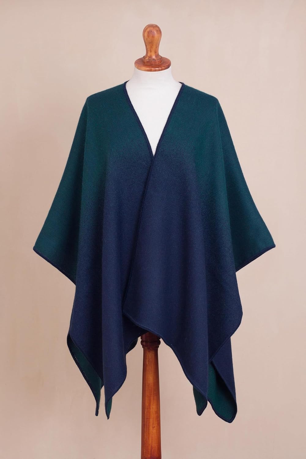 NOVICA Artisan Handmade Reversible Alpaca Blend Ruana in Navy Kelly Green Wool Clothing Wraps Ruanas Peru Travel Friendly ' Andean Vistas'
