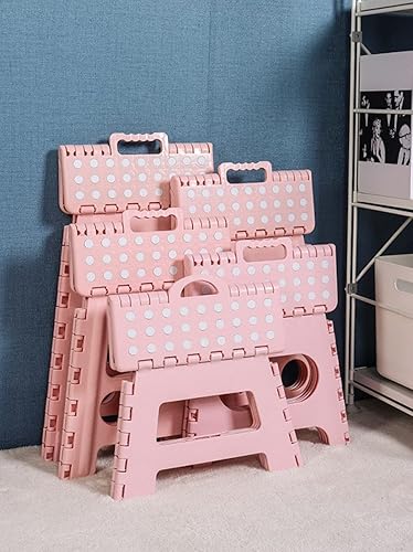 Miniatura 4 de Taburete plegable compacto de plástico rosa,Respetuoso del medio ambiente,Ligero,Superficie de agarre texturizada antideslizante,Diseño de ahorro de