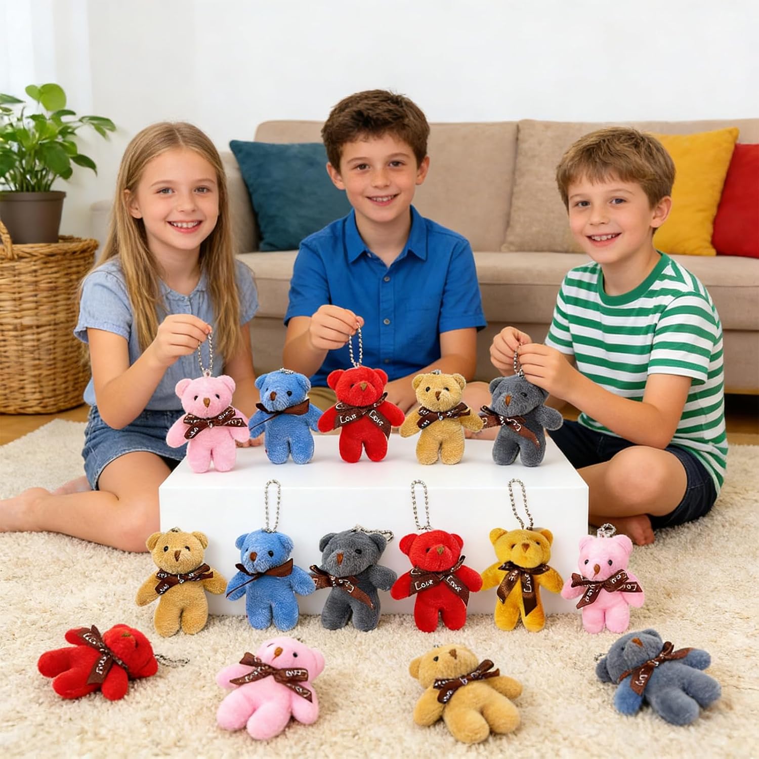24 Packs Mini Teddy Bear Toy Plush Stuffed Bear Keychains for Kids Girls Boys, Small Stuffed Animal Bulk for Kids, Easter Basket Stuffers Carnival Prizes, School Gifts, Party Favor Goodie Bag