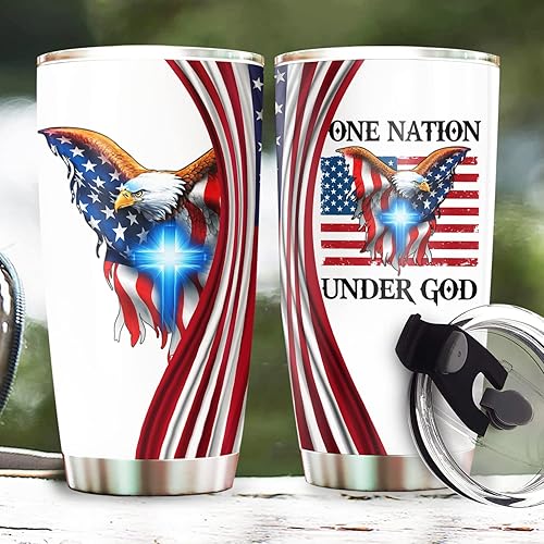 Miniatura 2 de One Nation Under God - Vaso patriótico de Jesús y águila americana, regalos cristianos para marido, esposa, regalos de Navidad, regalos de