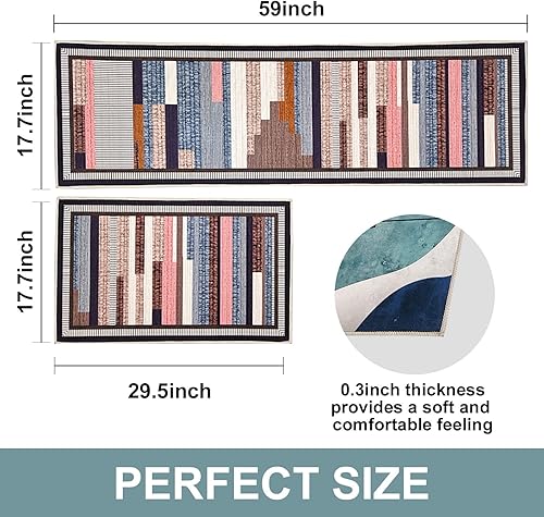 Miniatura 3 de Juego artístico de 2 piezas de alfombras de cocina, tapetes de cocina (18 x 30 pulgadas) + (18 x 59 pulgadas), antideslizantes, lavables,