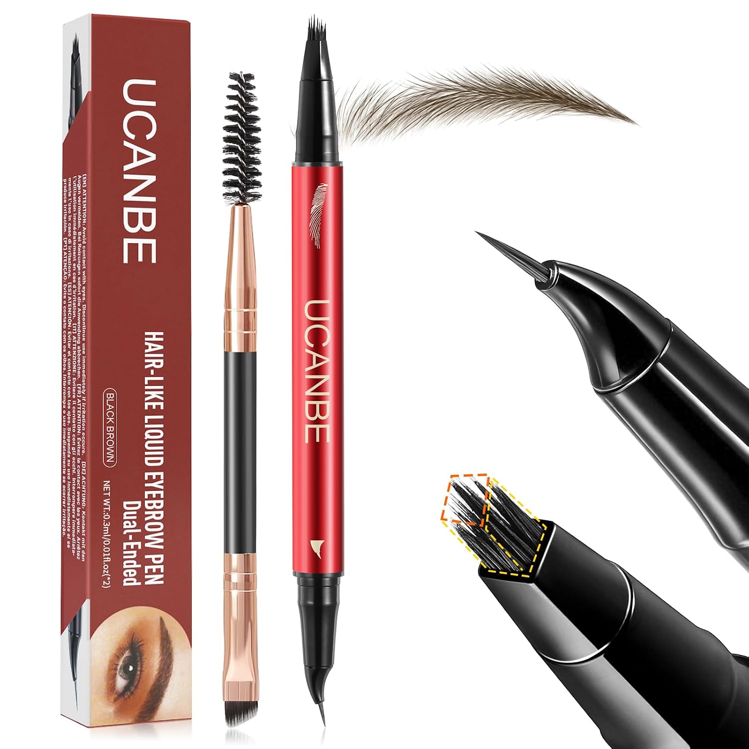 UCANBE Dual-Ended Microblading Eyebrow Pencil for Women 04 Black Brown