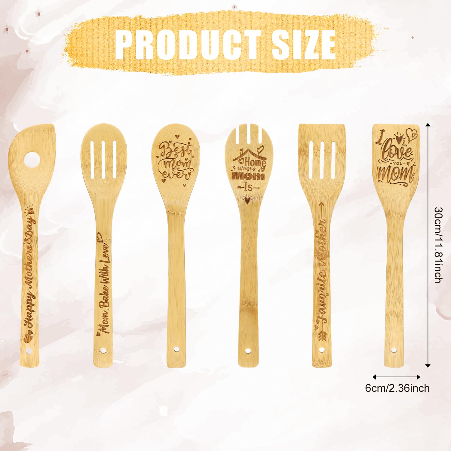 Set Da 5 Cucchiai Di Legno Con Incisione – Utensili Da Cucina Ecologici In Bambù, Regalo Perfetto Per La Festa Della Mamma O Nozze
