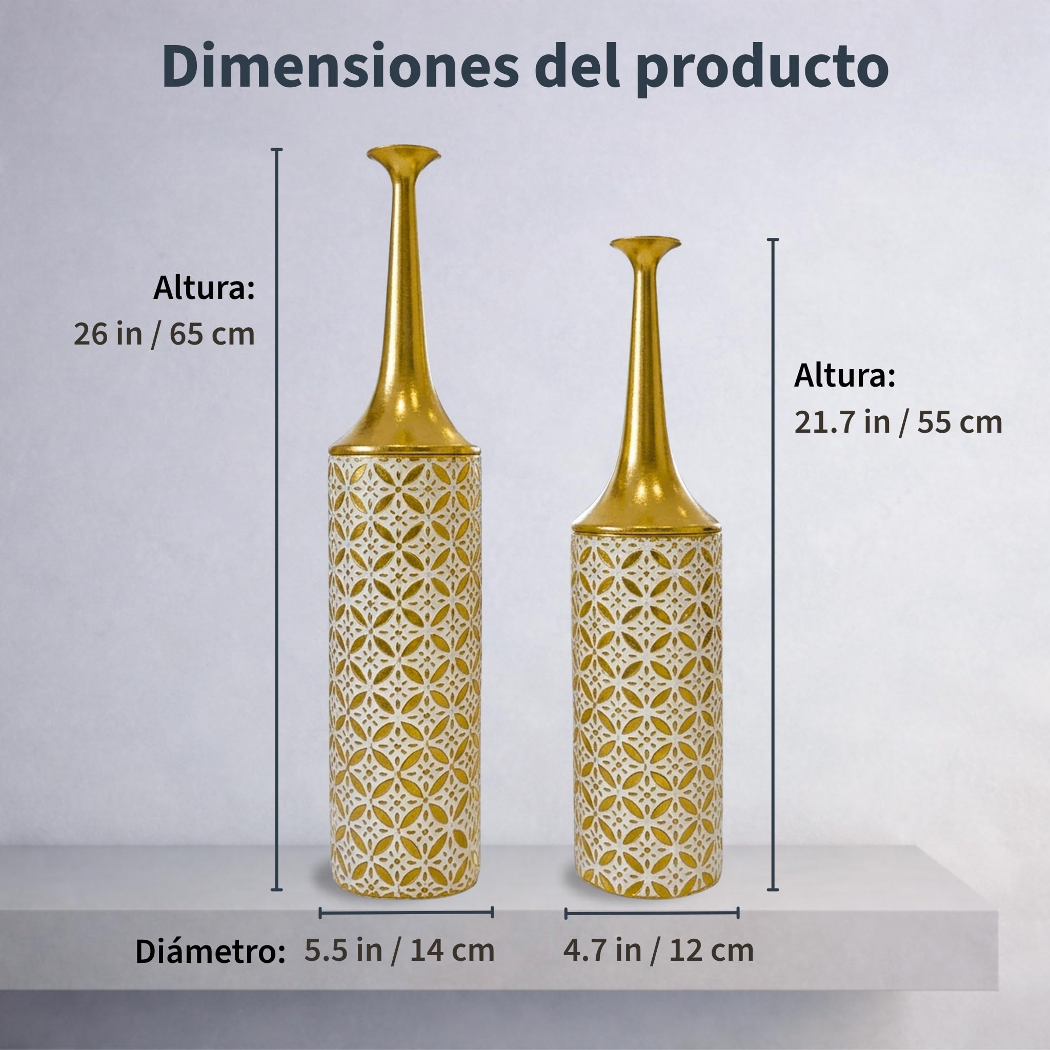 Leewadee Set de 2 Grandes Jarrones de Suelo Metal para Pampa | 2 Jarrones Deco para el Salón, en pareja junto a chimenea & TV para Pampa & ramas. Irrompible, sin astillas