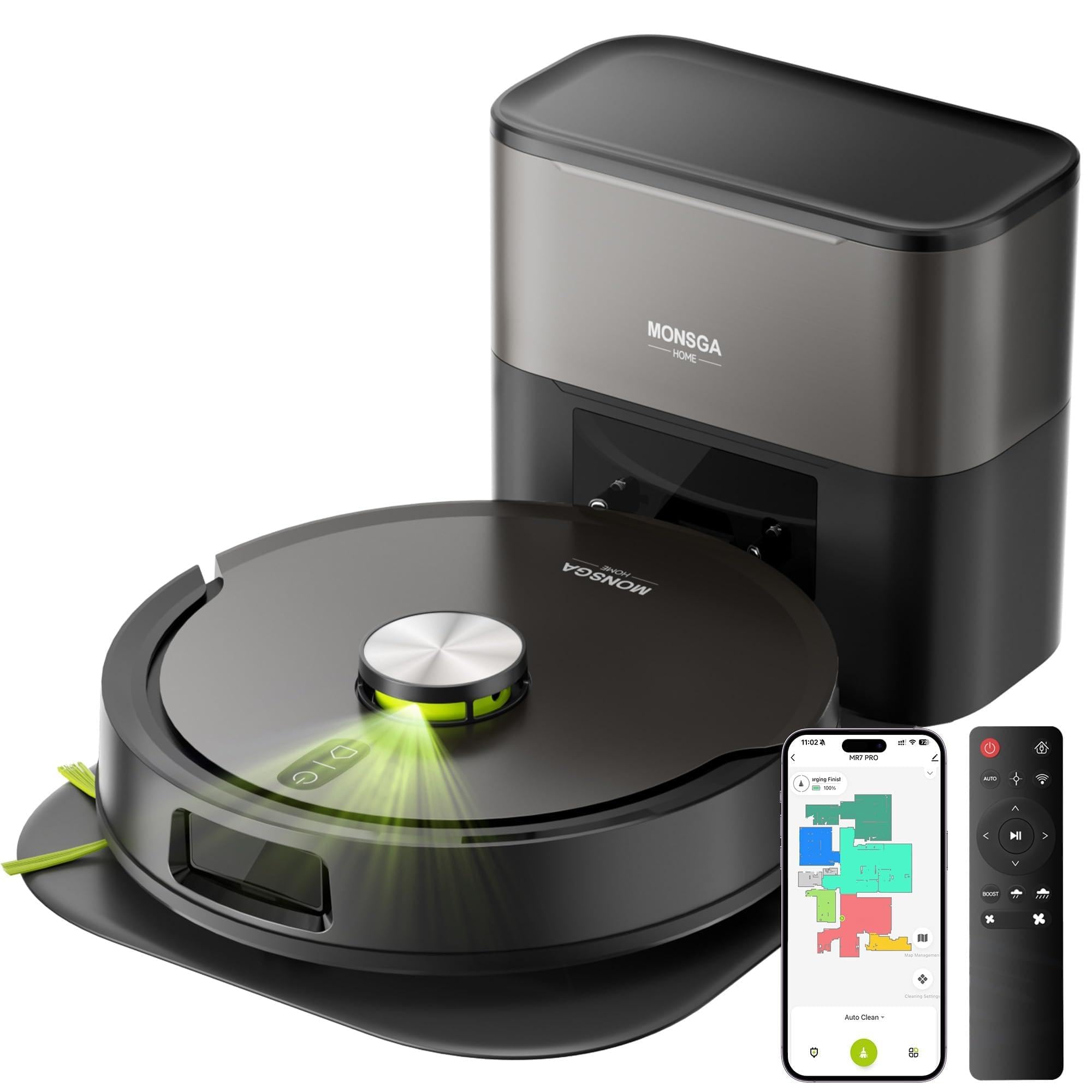MONSGA Saugroboter mit Wischfunktion, 10000 Pa Saugkraft, LiDAR-Navigation (Jet Black)