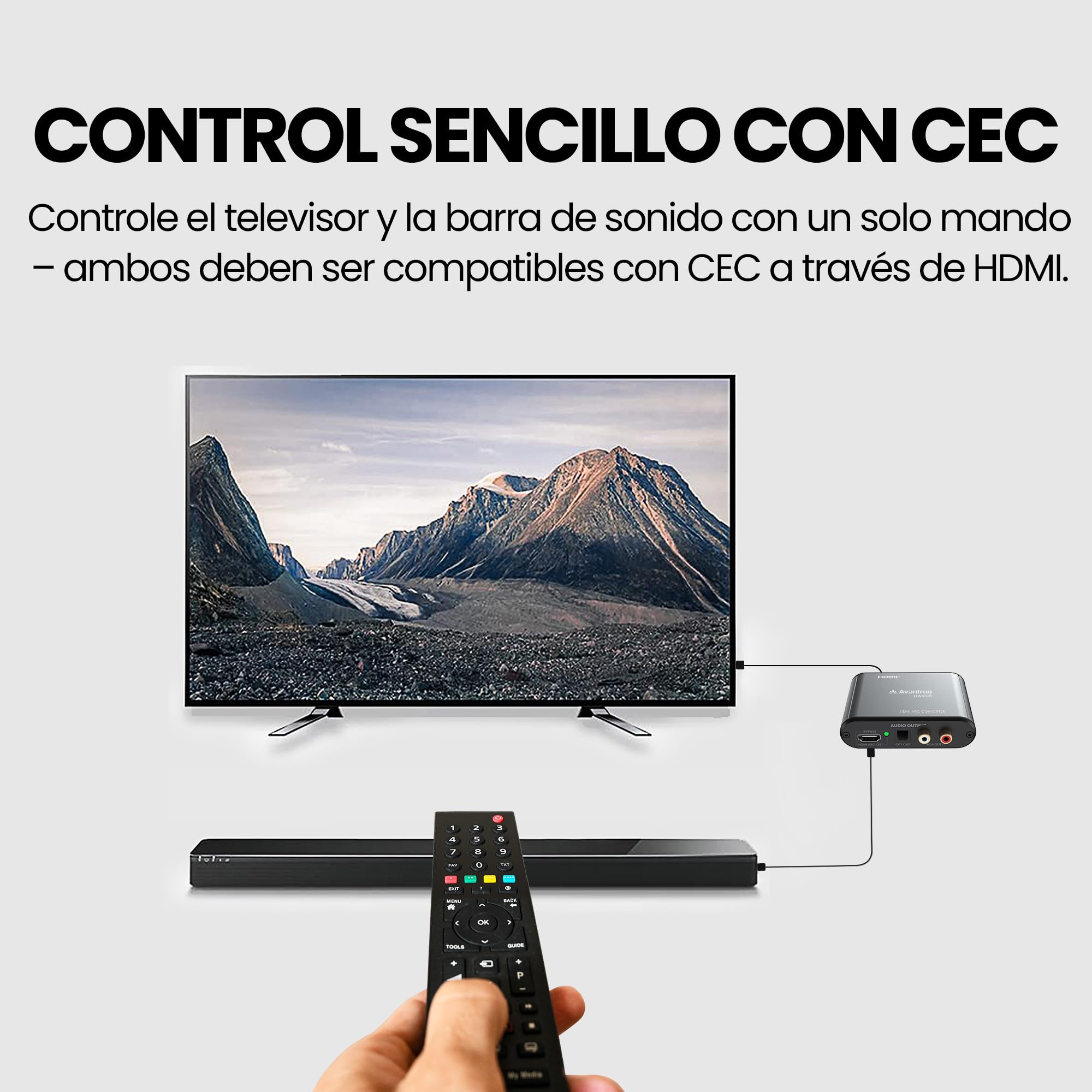 Avantree HAX06 – Extractor de Audio HDMI ARC con passthrough para TV, Barra de Sonido y Auriculares en Uso simultáneo, Salidas óptica y RCA