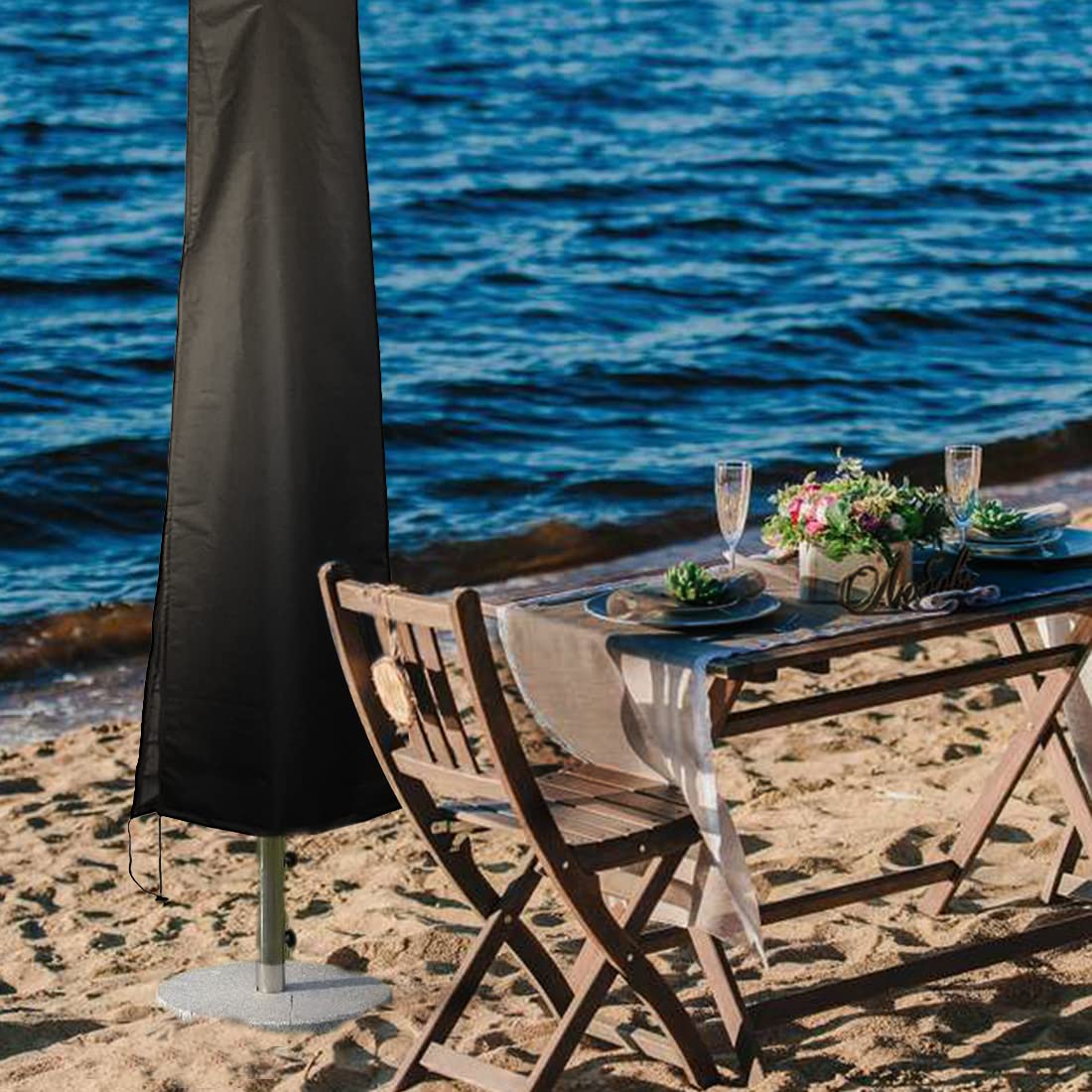 AiQInu Copri Ombrellone con Palo Telescopico , 2 Pezzi 210D Oxford-Tessuto Copertura Protettiva per 2-4m Ombrelloni, Impermeabile Anti-UV per Ombrellone da Giardino Spiaggia Balcone, 265*40/70/50cm