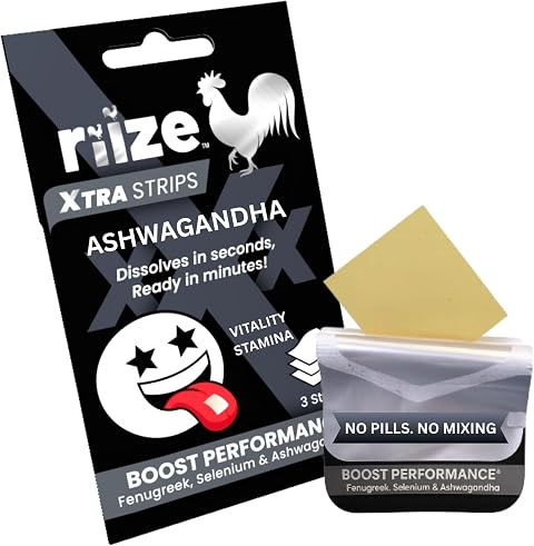 Riize Xtra Strips - Fast-Dissolving Oral Strips with Ashwagandha and Fenugreek for Performance and Stamina - 1 Month Supply - 3 Count