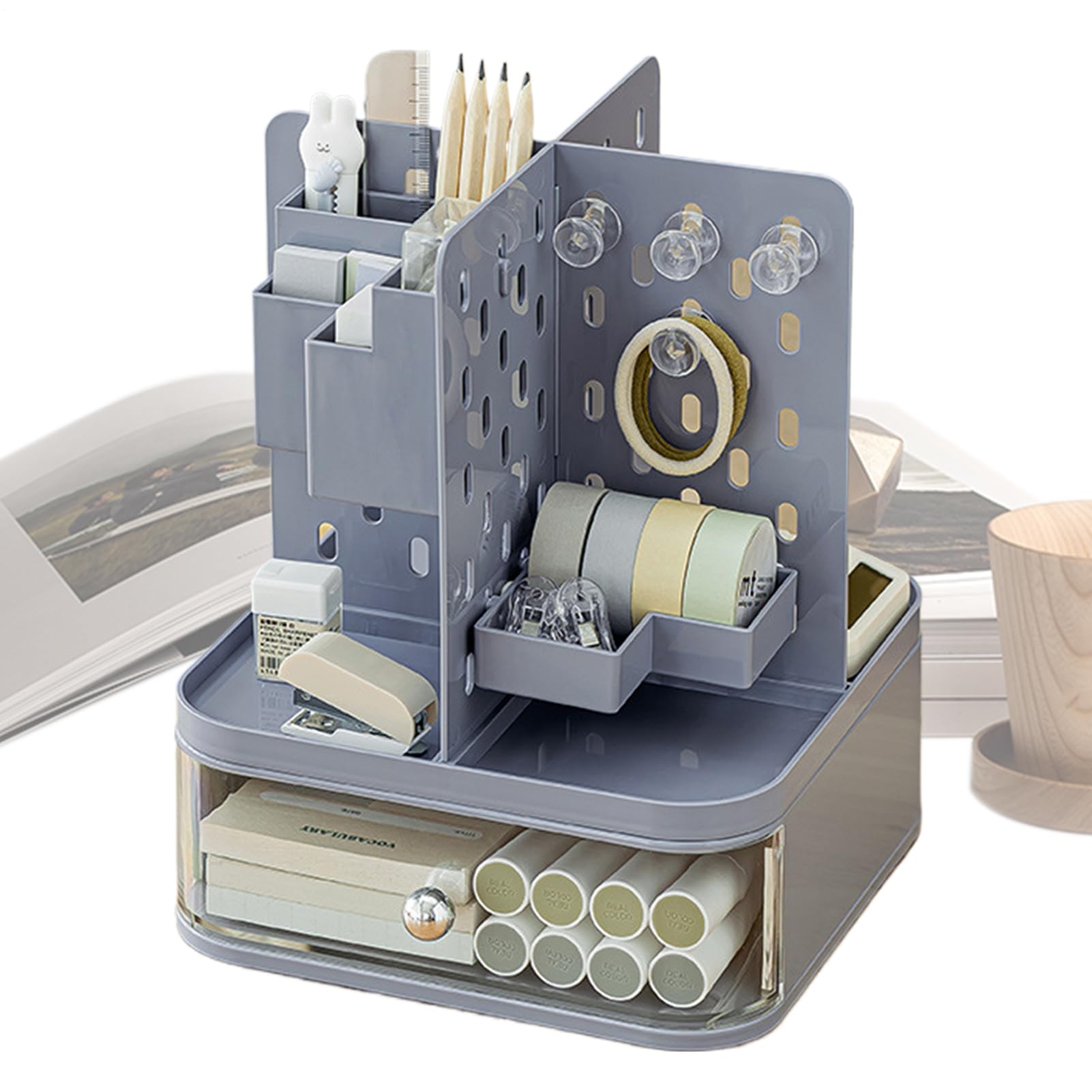 Organiseur de bureau rotatif 360 et pot à crayon pour rangement de bureau efficace
