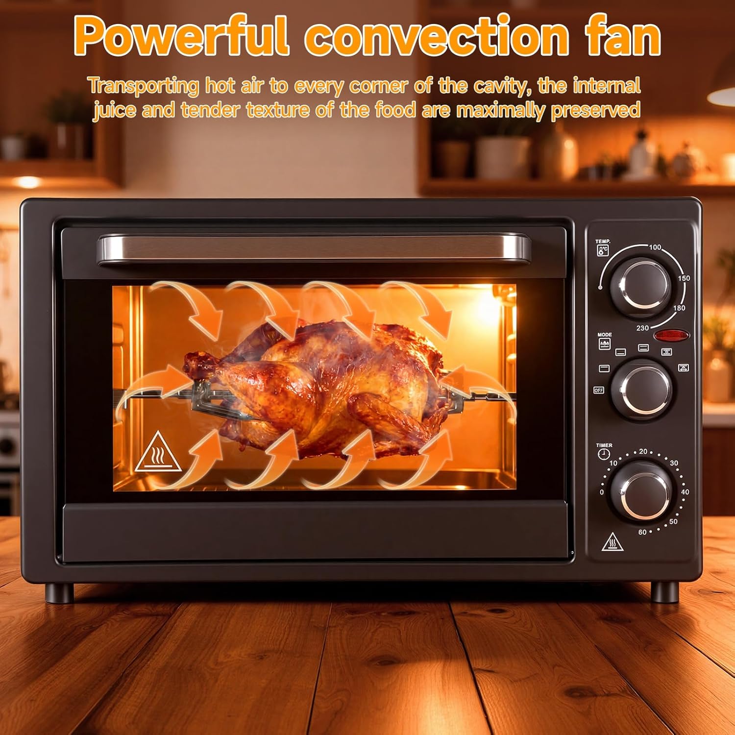 Multi-Functional Countertop Toaster Oven with 60-Min Timer, 34QT/32L Kitchen Convection Oven, 1500W, Crispy Roast, Dehydrate, Rotisserie, 6 Accessories Included, Black US Plug