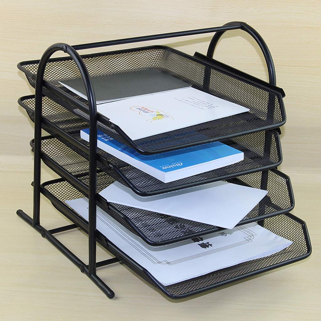 Stapelbarer Briefkorb aus Netzgewebe für die Schreibtischorganisation, Büro-Ablagekorb, Halter für A4-Dokumente, Briefpapier, Drahtgeflecht-Aufbewahrungsorganisator, Schwarz, 30 x 34 x 31,5