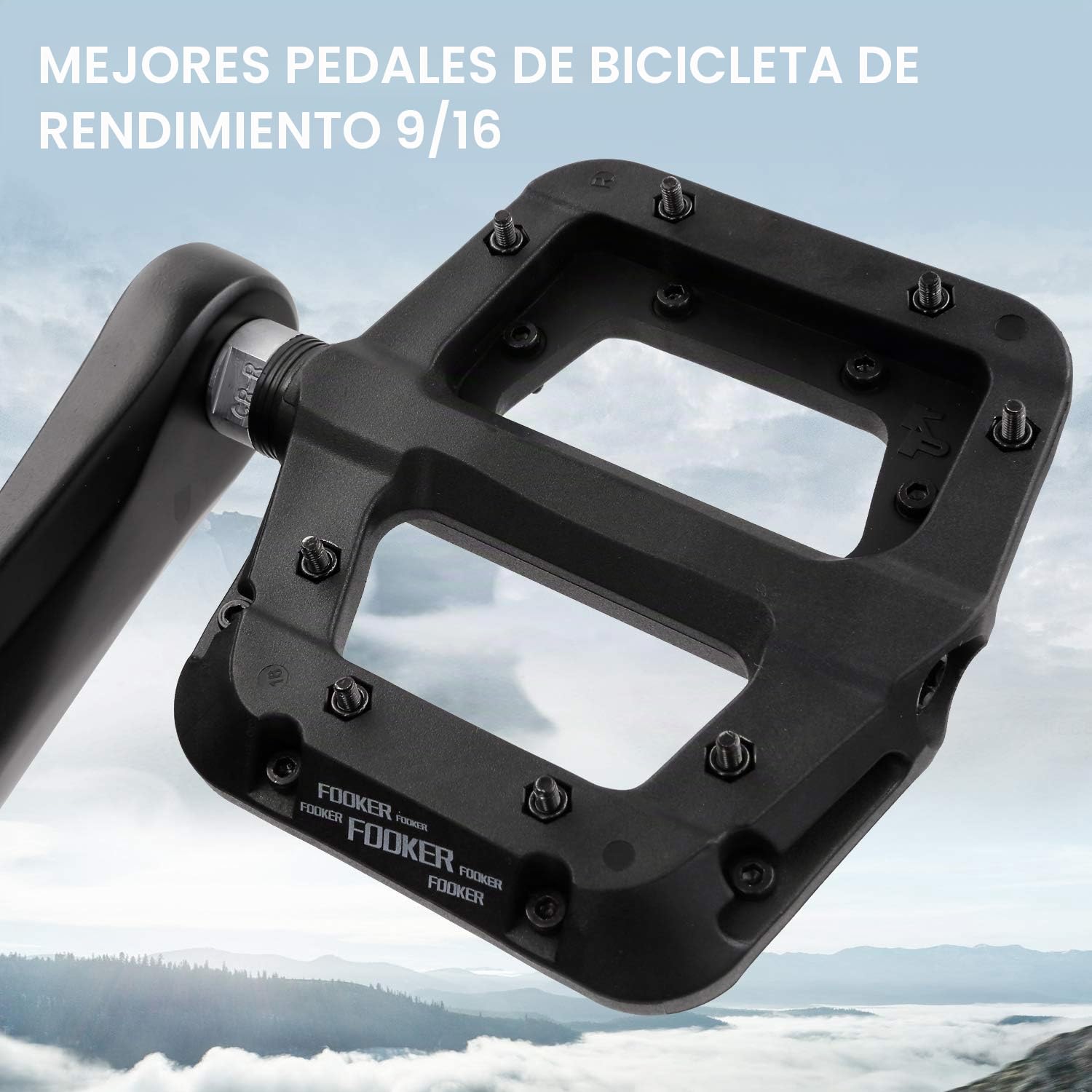 FOOKER Pedales MTB para Bicicleta de montaña, 3 rodamientos, Antideslizantes, Ligeros, de Fibra de Nailon, Pedales de Plataforma para BMX MTB de 9/16 Pulgadas