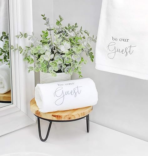 Miniatura 5 de AuldHome Design Toallas de invitados (juego de 2, blancas) toallas de mano con monograma Be Our Guest color blanco con escritura gris