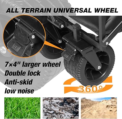 Miniatura 4 de Carro de playa plegable con ruedas grandes todo terreno para arena, carros plegables resistentes con mango ajustable para exteriores, jardín,