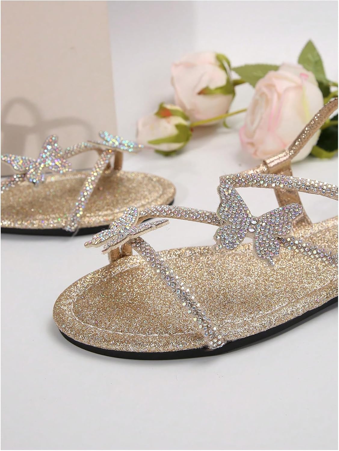 Floerns Women's Elegant Rhinestone Butterfly Transparent Elastic Strap Summer Flat Sandals