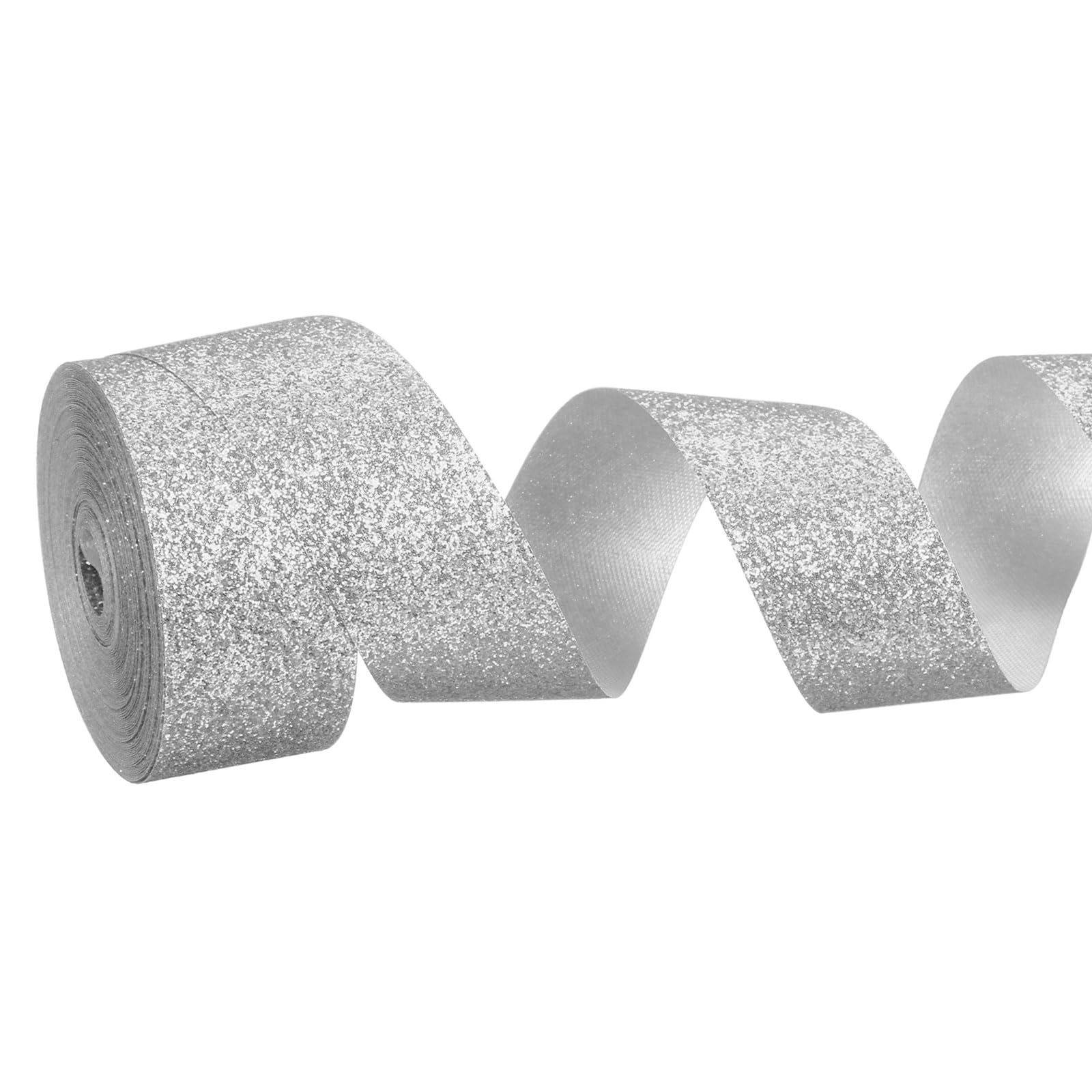 PATIKIL Metallic Glitter Ribbon Roll, 25mm x 9m Sparkly Ribbon Single Sided Cut Edge Gift Wrapping Fabric Rolls for DIY Crafts Wedding Bouquet Party Christmas Decor, Light Gray