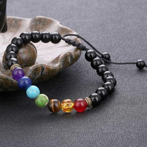 Miniatura 5 de Brazalete GelConnie de piedras de lava, 7 chakras, 0.32 pulgadas, piedra natural, para curación, alivio del estrés, yoga, ansiedad, aromaterapia,