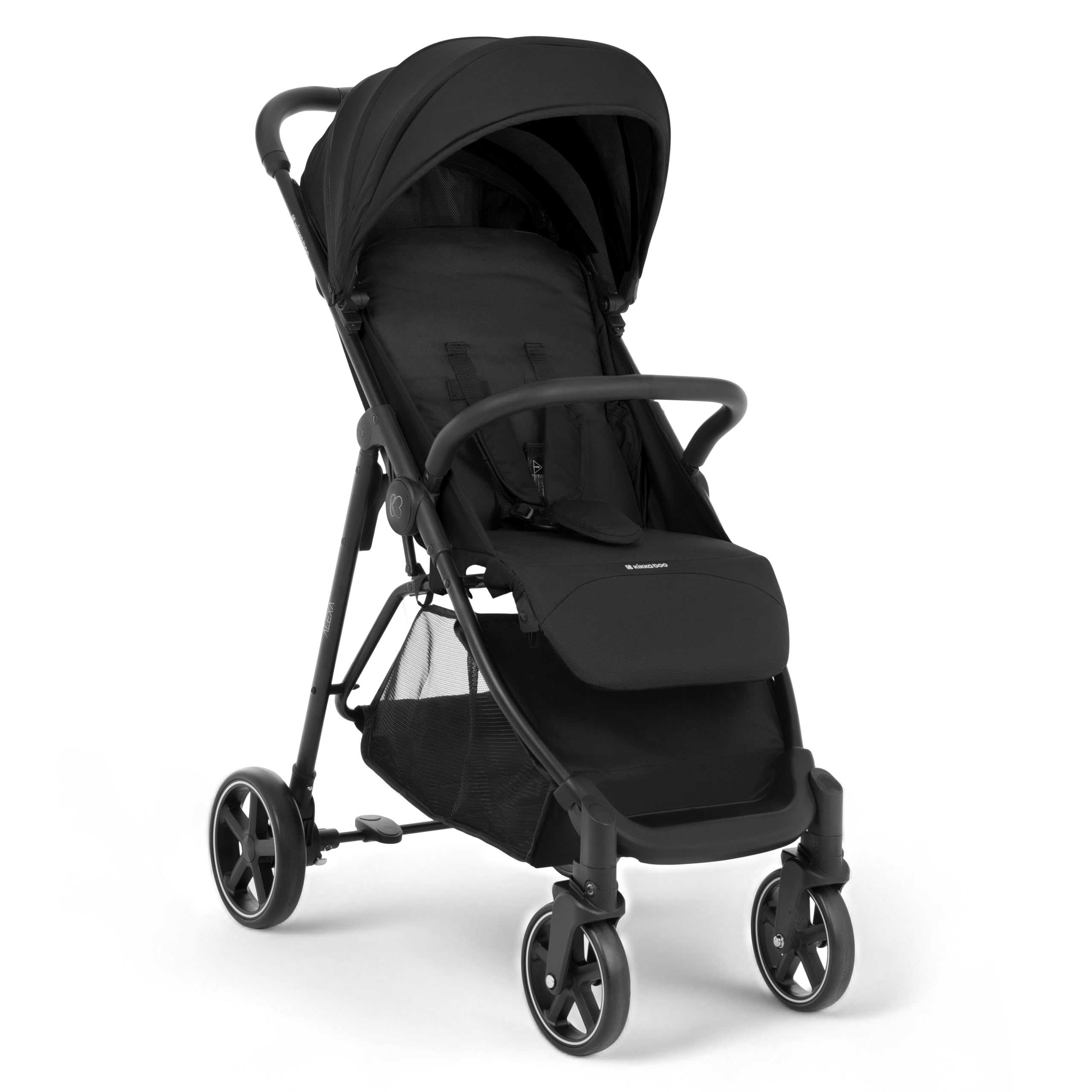 Poussette KikkaBoo ALEXA, poussette bébé jusqu'à 22 kg, légère, compacte, pliable d'une seule main, dossier inclinable, repose-pieds réglable, harnais à 5 points, Noir