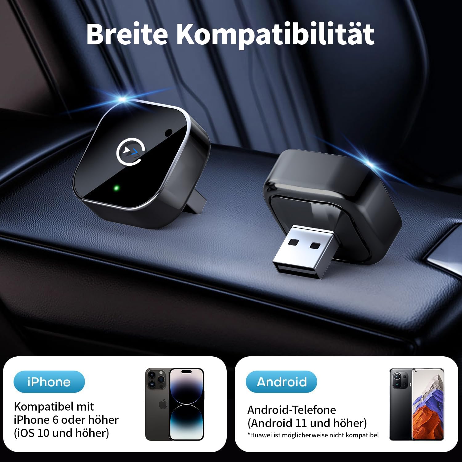 2025 Upgraded Wireless CarPlay Adapter – Bluetooth 5.3 & WiFi 6, Plug & Play USB-A mit USB-C Adapterkabel, stabile kabellose Verbindung ohne Verzögerung, kompatibel mit iPhone Android