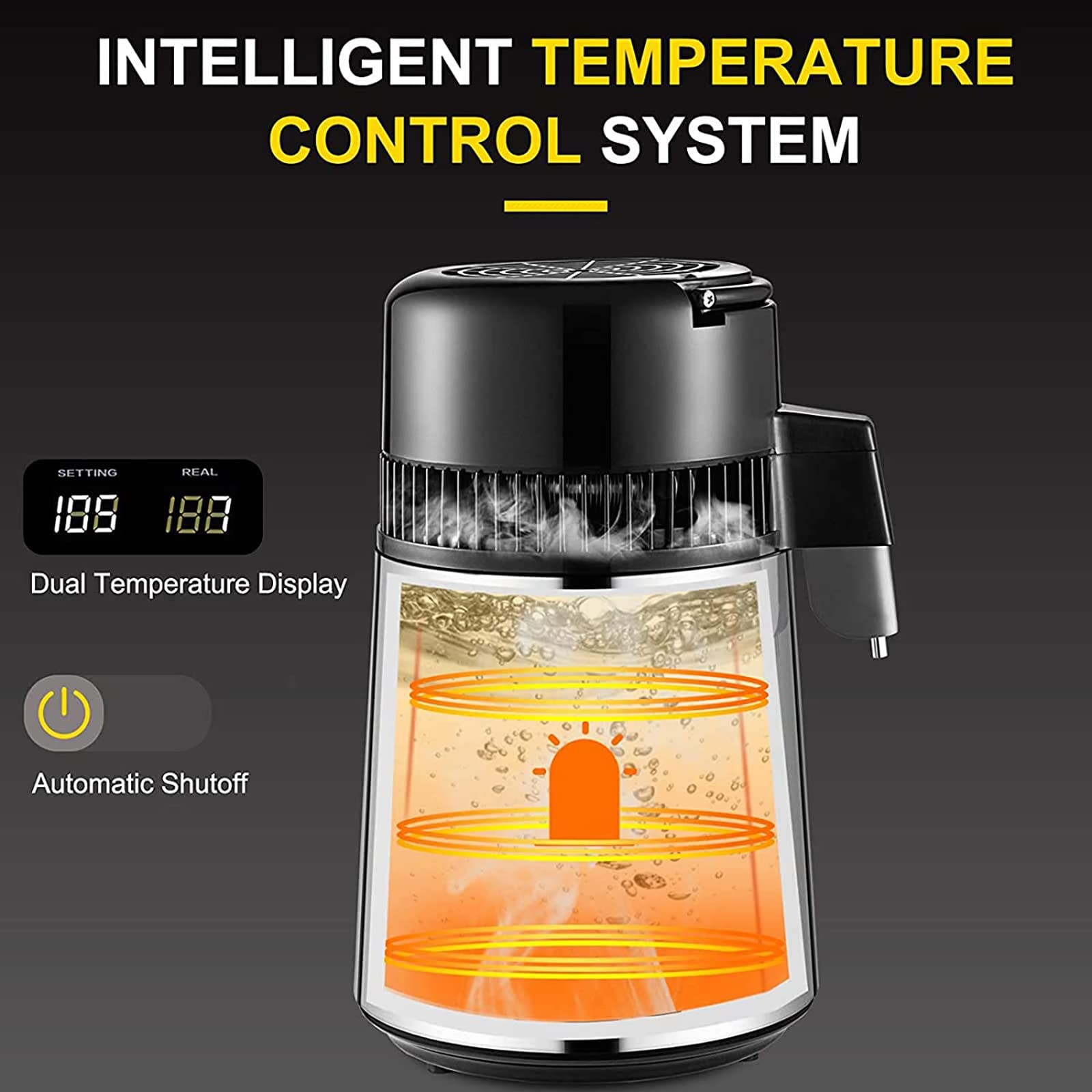 Destilador de Agua, destilador de Acero Inoxidable de 4 l, máquina de Agua destilada de 750 W, Hacer Agua destilada casera para Agua con destilador de Agua Digital de Jarra de