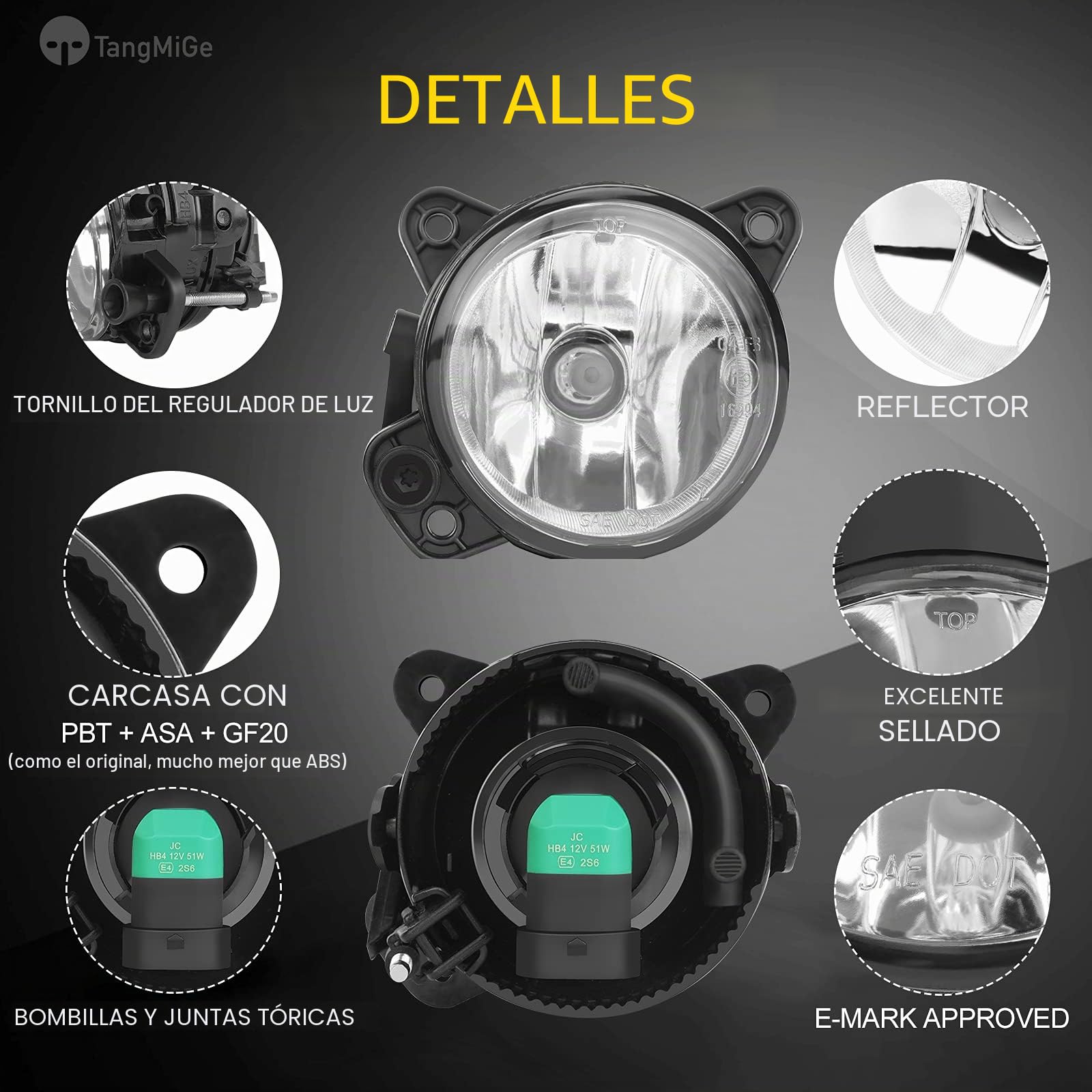 TangMiGe Luces antiniebla para Volkswagen VW Transporter Multivan T5 (7E 7F 7J 7H), Touareg 7L, Polo 9N, Crafter 30-50 2E; Skoda Praktik, Roomster 5J, Fabia I II 1 2 (6Y2 6Y3 6Y5 542 545)