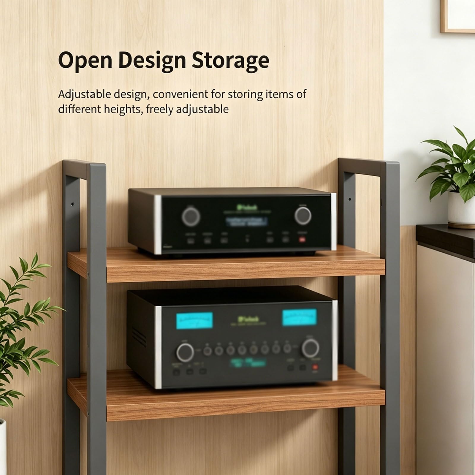 5 Niveaux Meuble HiFi, Support Multimédia, avec Étagère Réglable en Hauteur Et roulettes, Rack HiFi pour Chaînes Stéréo, pour Bureau À Domicile Et Salon(Brown)