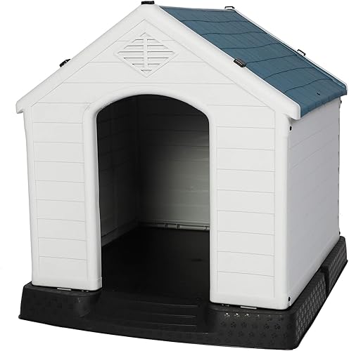Vilobos Casa para perros grandes para exteriores, de plástico, impermeable, resistente a la intemperie, con rejillas de ventilación elevadas para